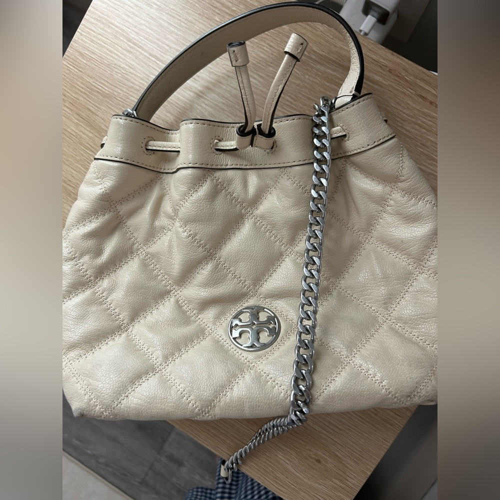 Tory Burch Cream Quilted Leather Bag